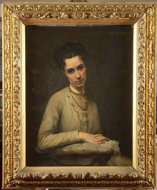 A Young Woman leaning on a prie-Dieu, 1870 by Eugene Thirion (1839-1910)  ***Portrait at Auction***  *** Make an Offer***  chez Osenat, Fontainebleau,  April 1st, 2018, Lot 159,  Estimate : 500 € / 700 € 